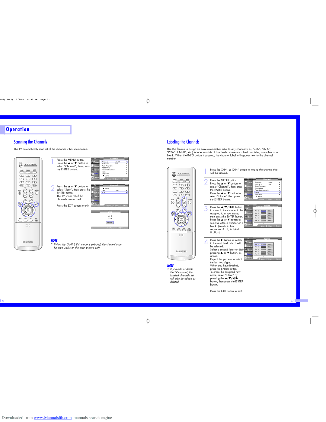 Samsung HL-P5663W Scanning the Channels, Labeling the Channels, TV automatically scan all of the channels it has memorized 