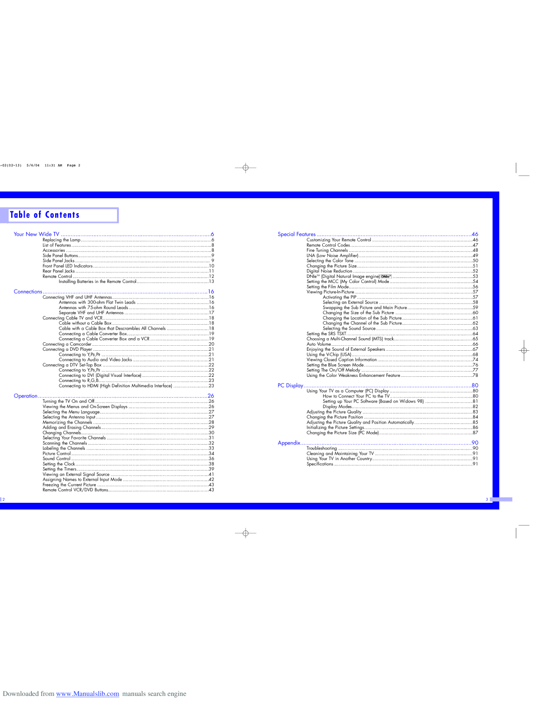 Samsung HL-P5663W, HL-P6163W, HL-P5063W instruction manual Table of Contents 