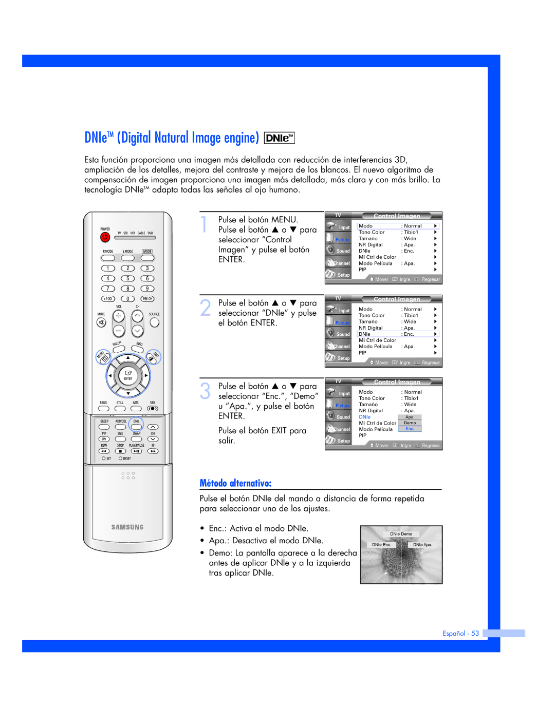 Samsung HL-P4663W, HL-P6163W, HL-P5663W manual DNIeTM Digital Natural Image engine 