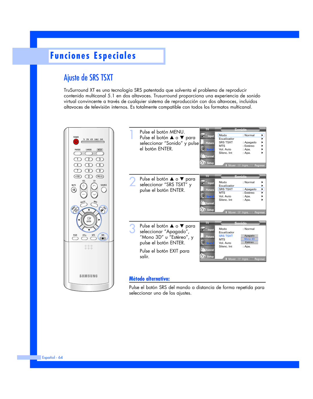 Samsung HL-P5663W, HL-P6163W, HL-P4663W manual Ajuste de SRS Tsxt 