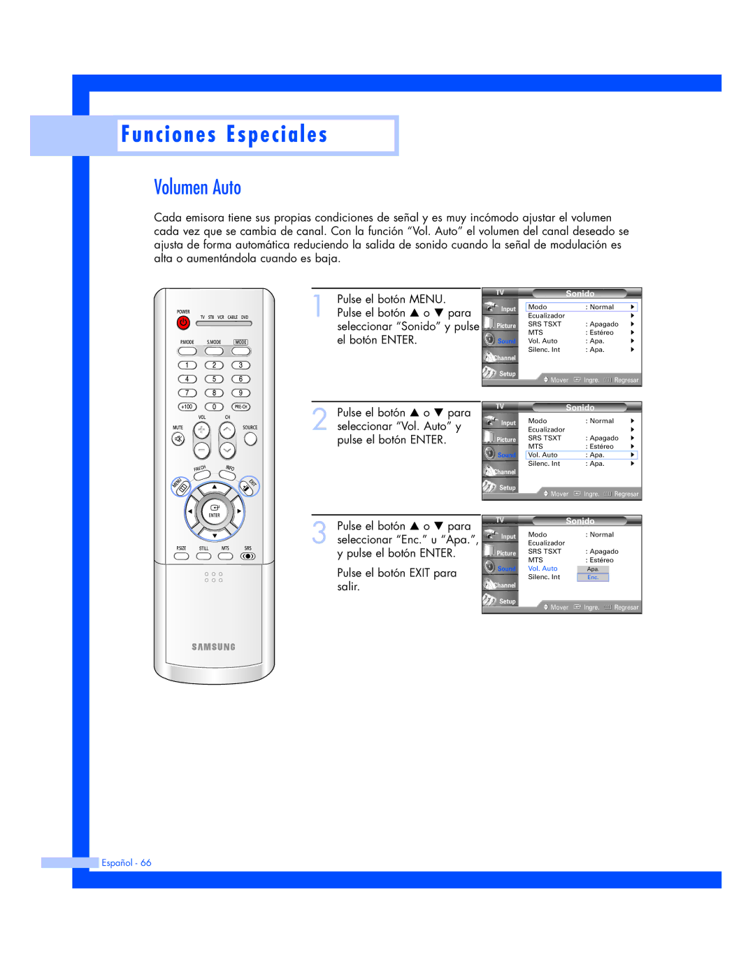 Samsung HL-P6163W, HL-P5663W, HL-P4663W manual Volumen Auto 