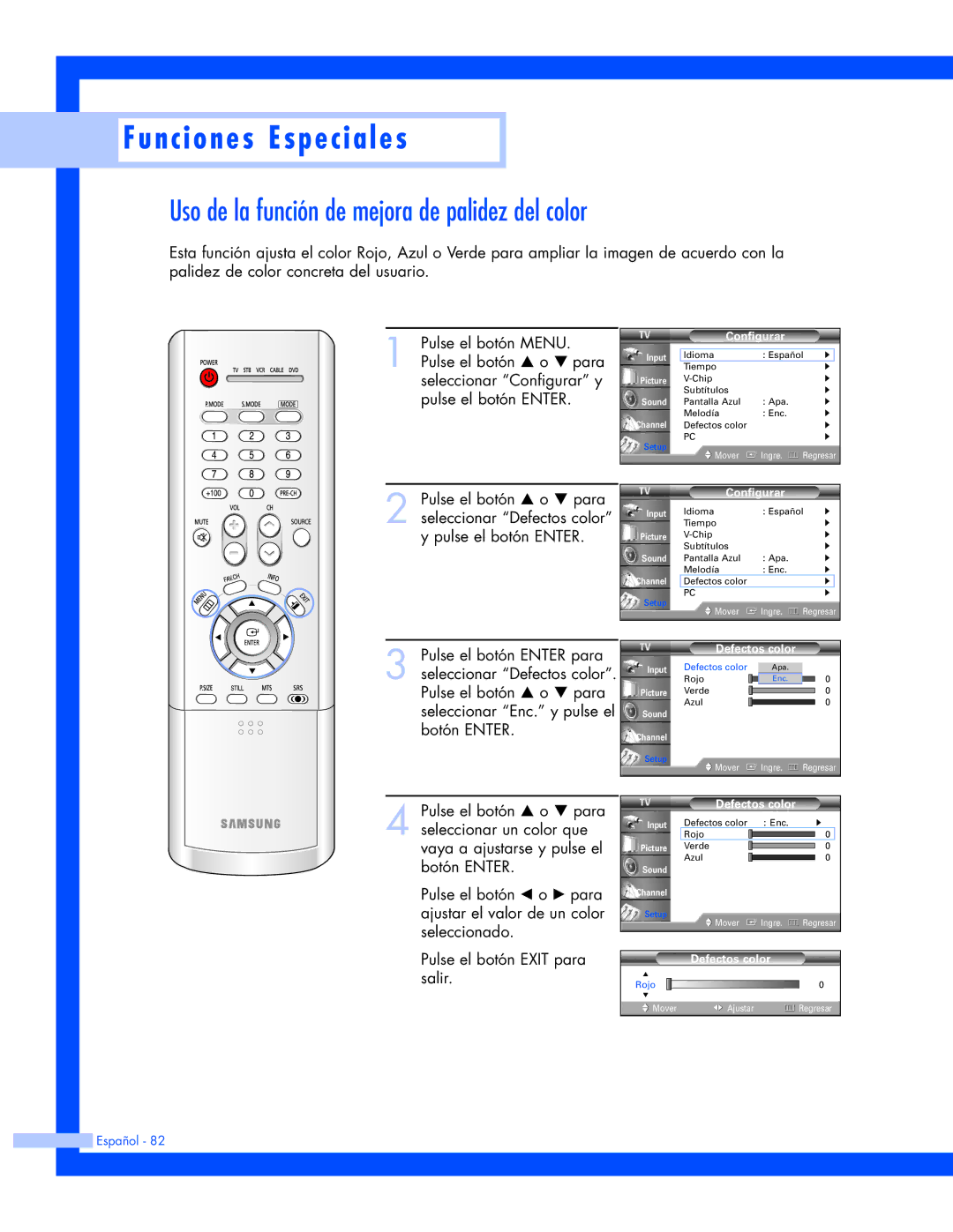 Samsung HL-P5663W, HL-P6163W, HL-P4663W manual Uso de la función de mejora de palidez del color 