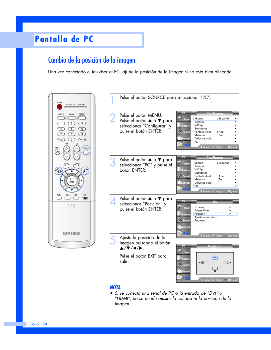 Samsung HL-P5663W, HL-P6163W, HL-P4663W manual Cambio de la posición de la imagen 