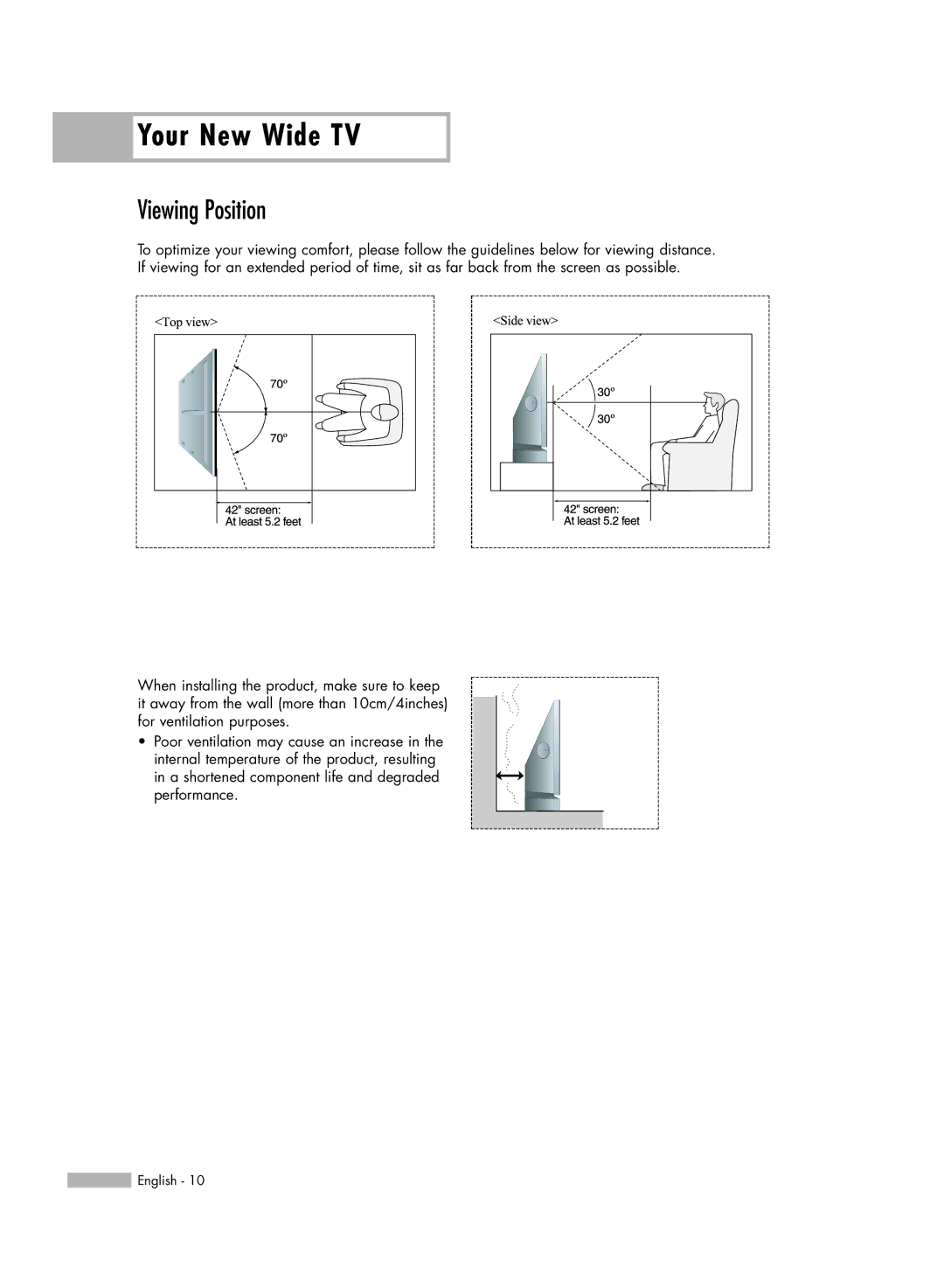 Samsung HL-R4266W manual Your New Wide TV, Viewing Position 