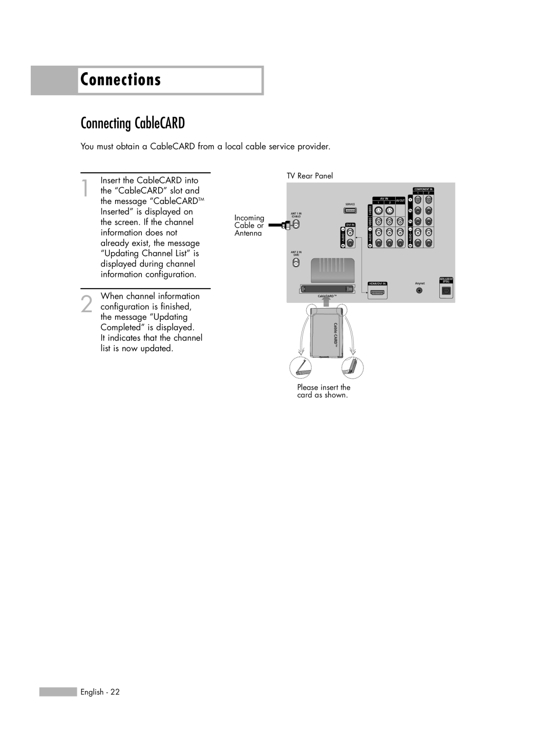 Samsung HL-R4266W manual Connecting CableCARD 