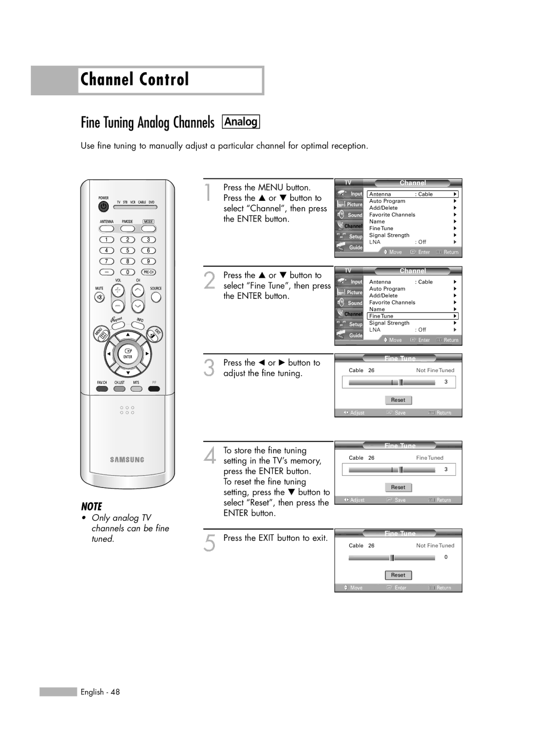 Samsung HL-R4266W manual Analog, Fine Tune 