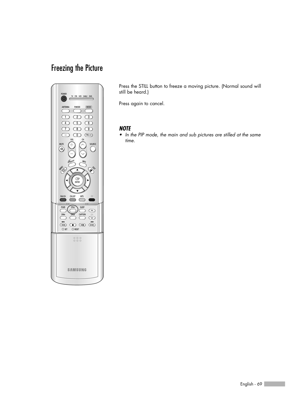 Samsung HL-R4266W manual Freezing the Picture 