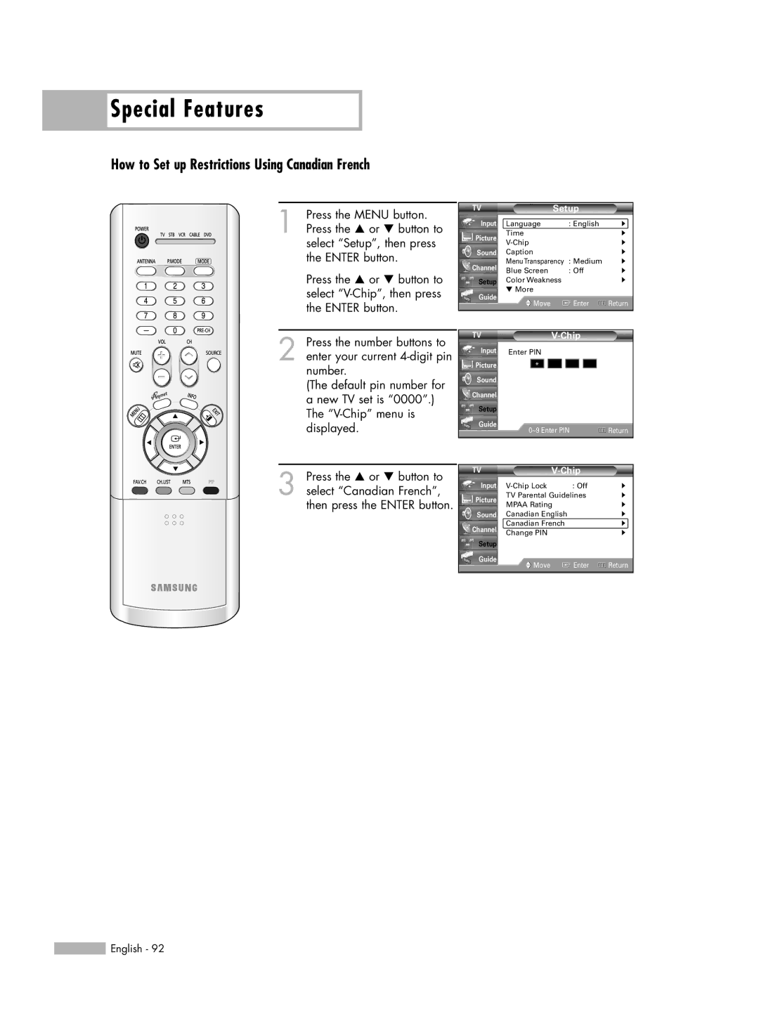 Samsung HL-R4266W manual How to Set up Restrictions Using Canadian French 