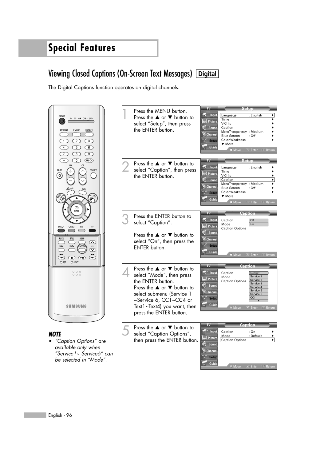 Samsung HL-R4266W manual Digital Captions function operates on digital channels 