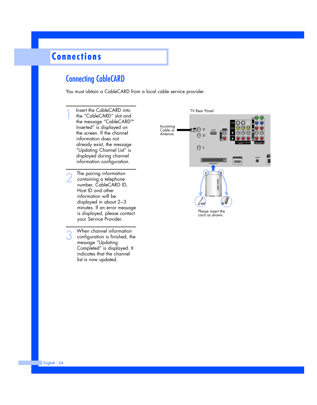 Samsung HL-R4677W, HL-R5677W instruction manual Connecting CableCARD 