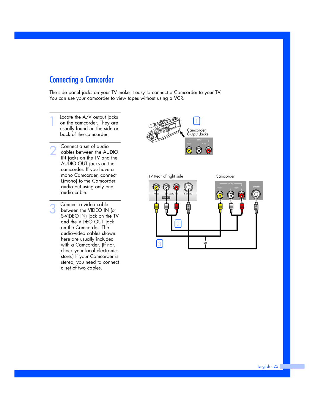 Samsung HL-R5677W, HL-R4677W instruction manual Connecting a Camcorder 