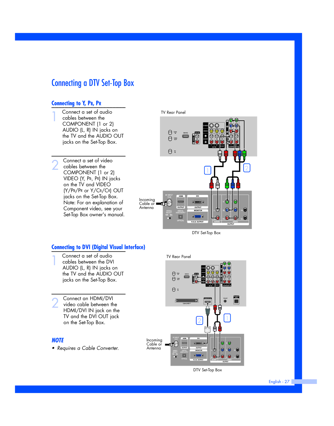 Samsung HL-R5677W, HL-R4677W instruction manual Connecting a DTV Set-Top Box, Connecting to DVI Digital Visual Interface 