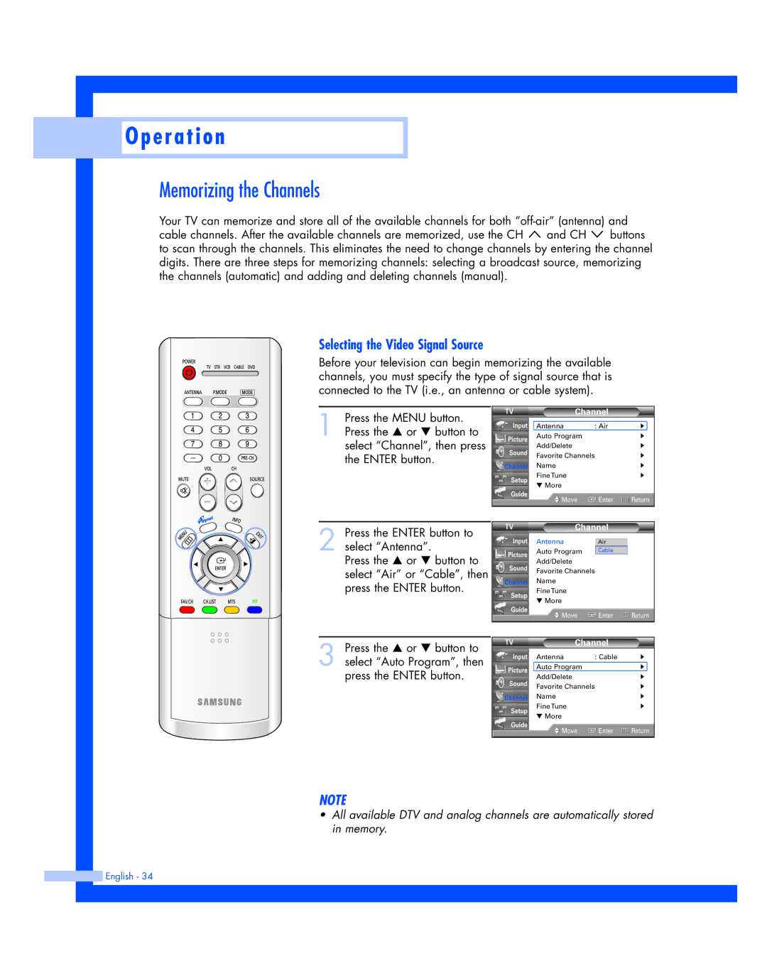 Samsung HL-R4677W, HL-R5677W instruction manual Memorizing the Channels, Selecting the Video Signal Source 