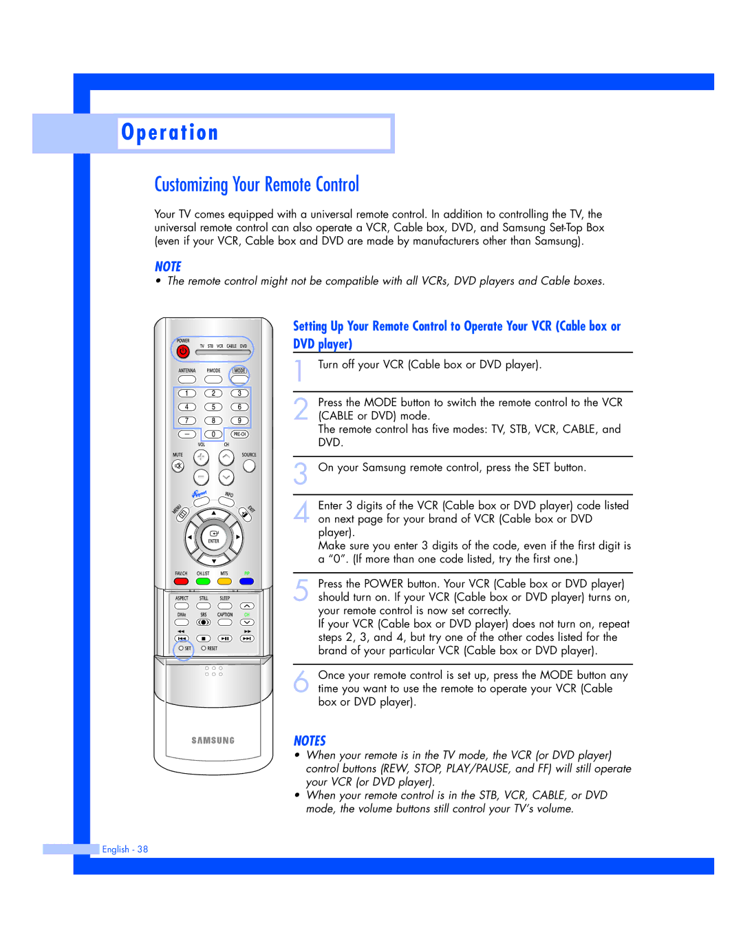 Samsung HL-R4677W, HL-R5677W instruction manual Customizing Your Remote Control, DVD player 