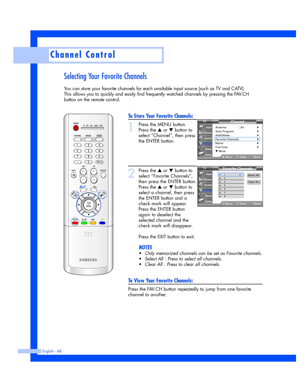 Samsung HL-R4677W, HL-R5677W instruction manual Selecting Your Favorite Channels, To View Your Favorite Channels 