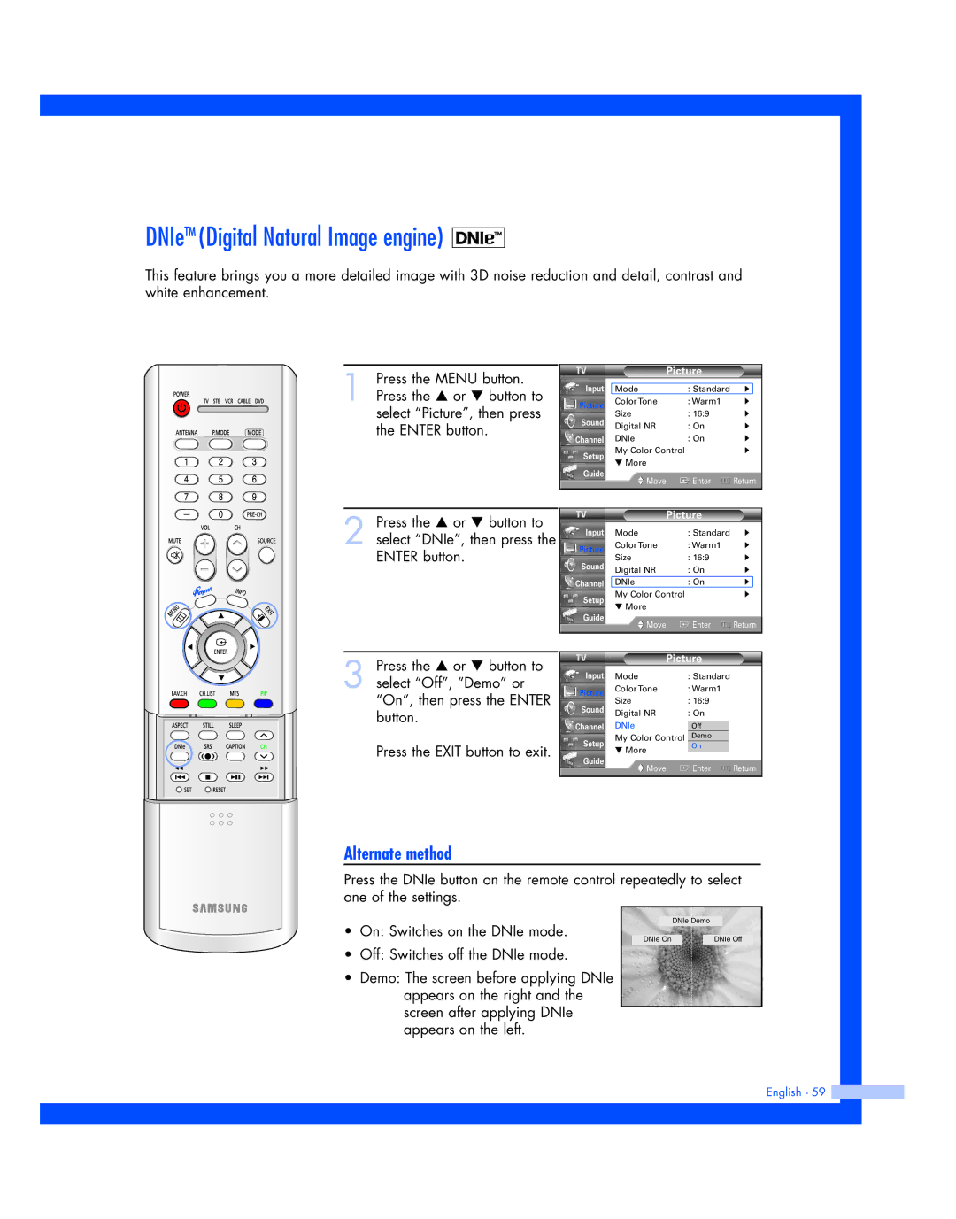 Samsung HL-R5677W, HL-R4677W instruction manual DNIeTM Digital Natural Image engine 