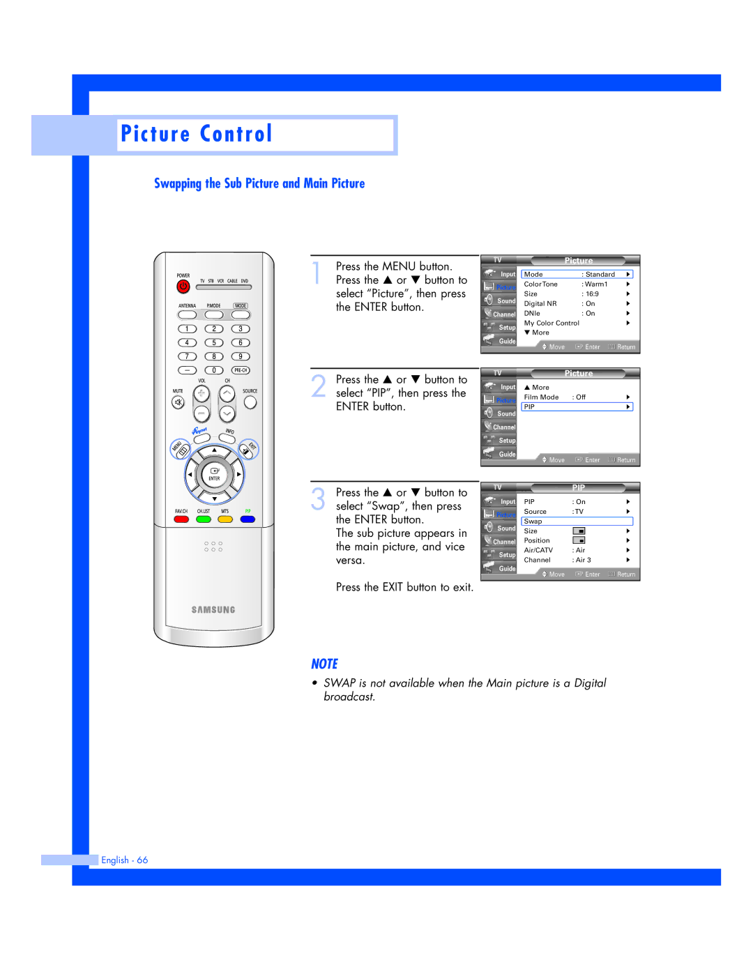 Samsung HL-R4677W, HL-R5677W instruction manual Swapping the Sub Picture and Main Picture 