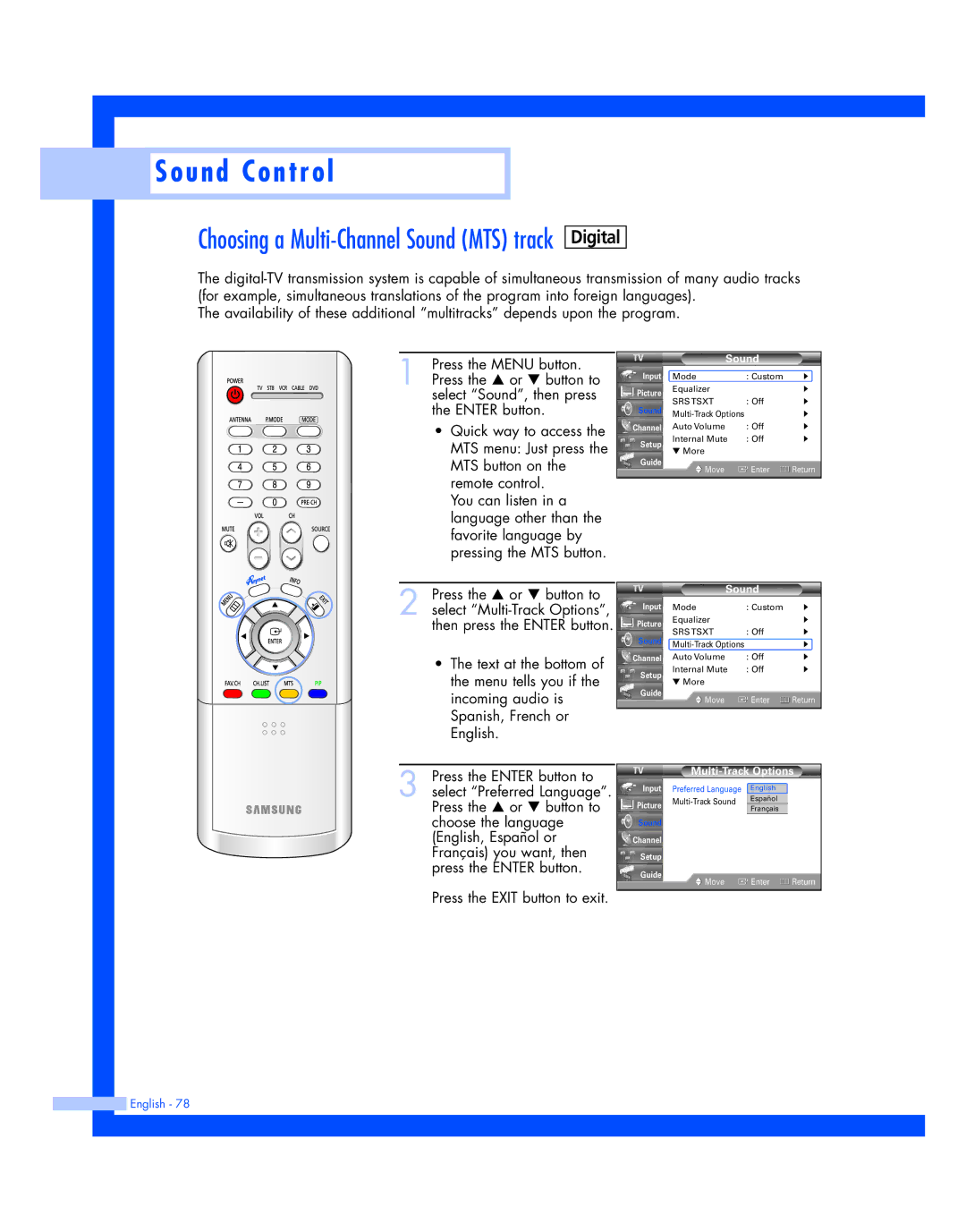 Samsung HL-R4677W, HL-R5677W instruction manual Multi-Track Options 