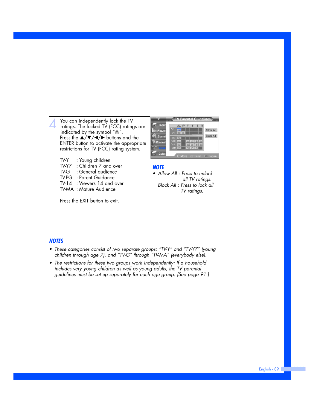 Samsung HL-R5677W, HL-R4677W instruction manual TV Parental Guidelines 