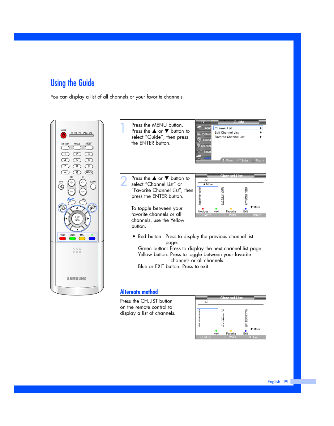 Samsung HL-R5677W, HL-R4677W instruction manual Using the Guide, Channel List 