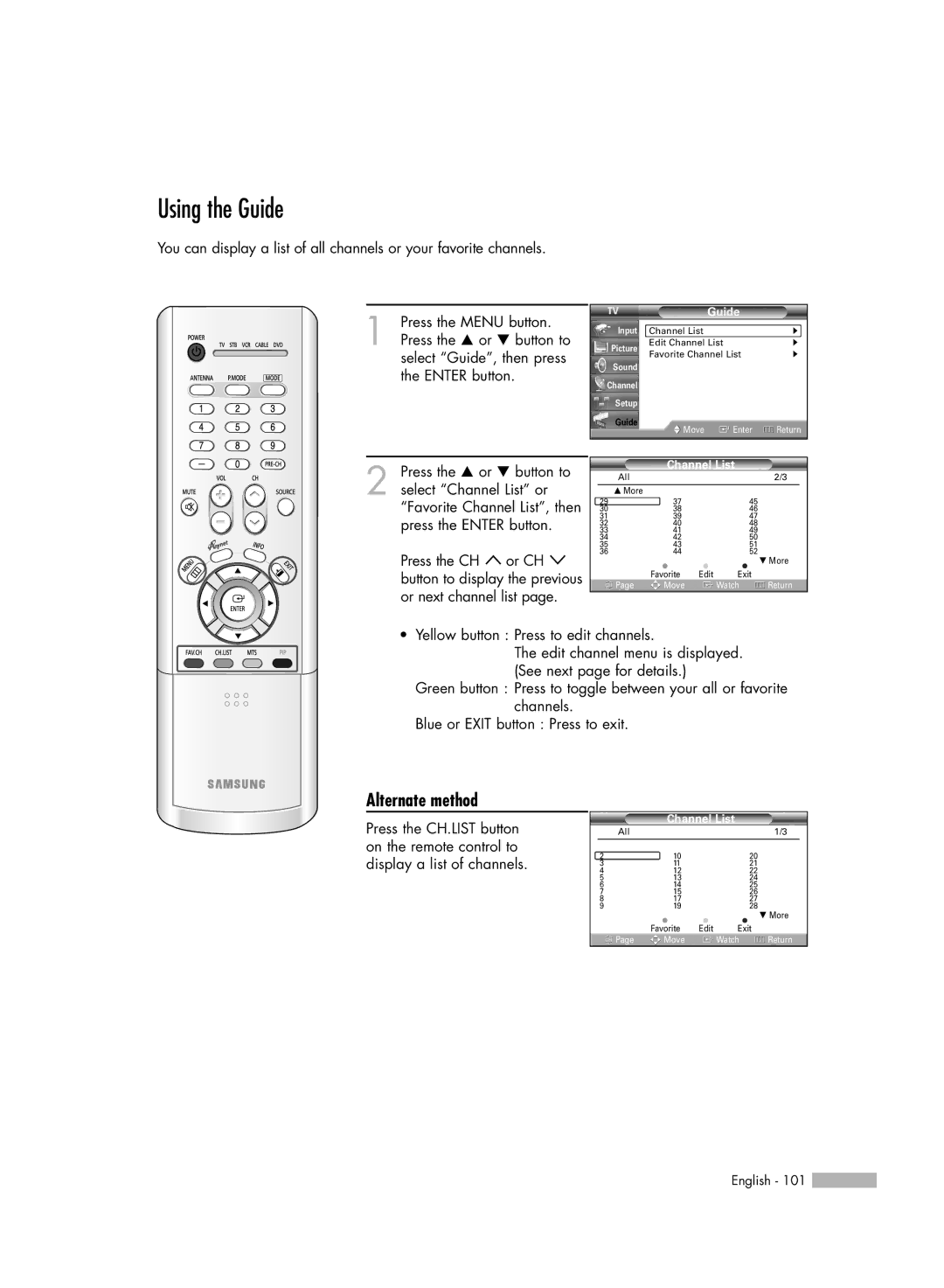 Samsung HL-R5066W manual Using the Guide, Channel List 