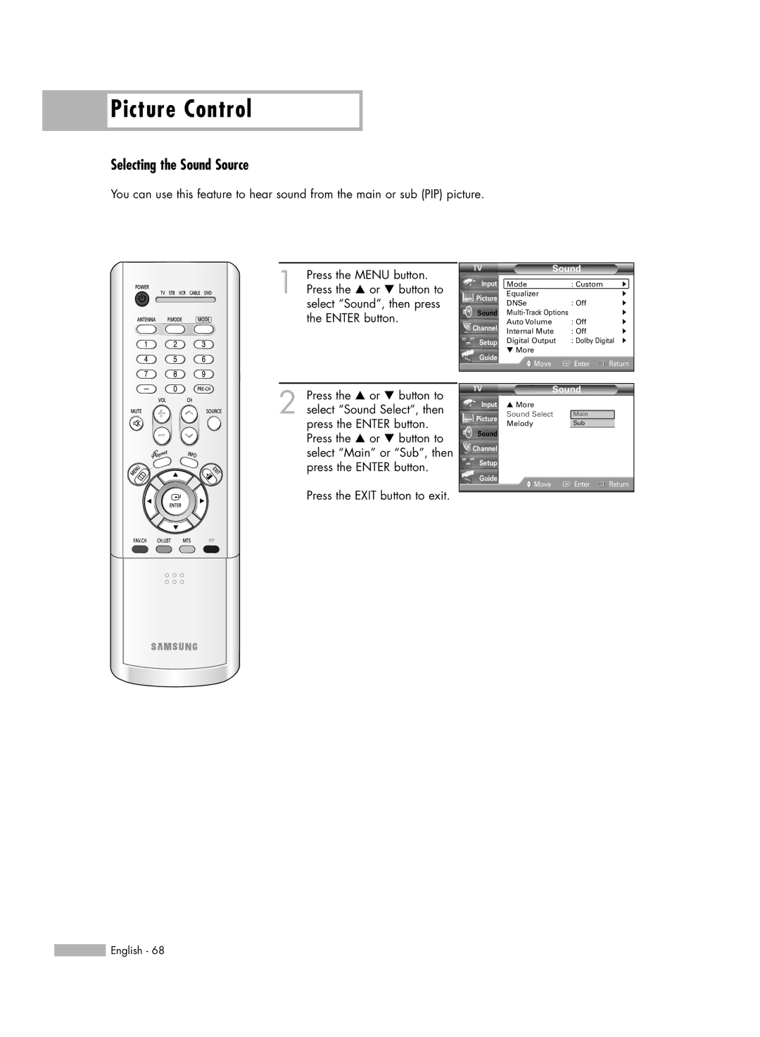 Samsung HL-R5066W manual Selecting the Sound Source 