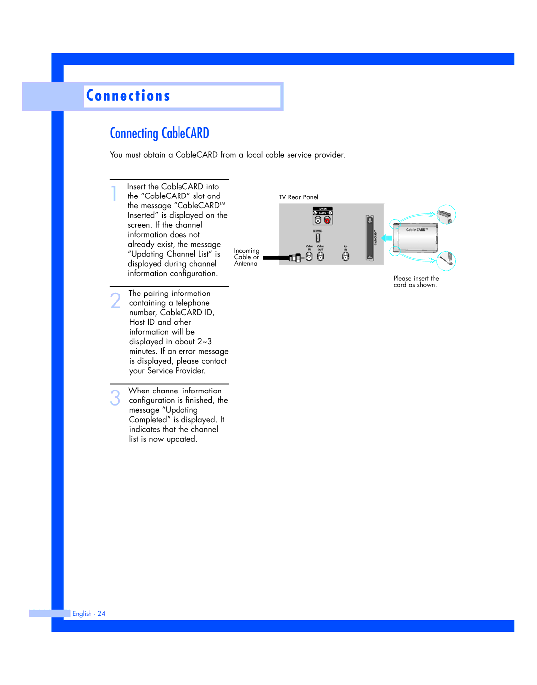 Samsung HL-R5087W, HL-R5687W instruction manual Connecting CableCARD 