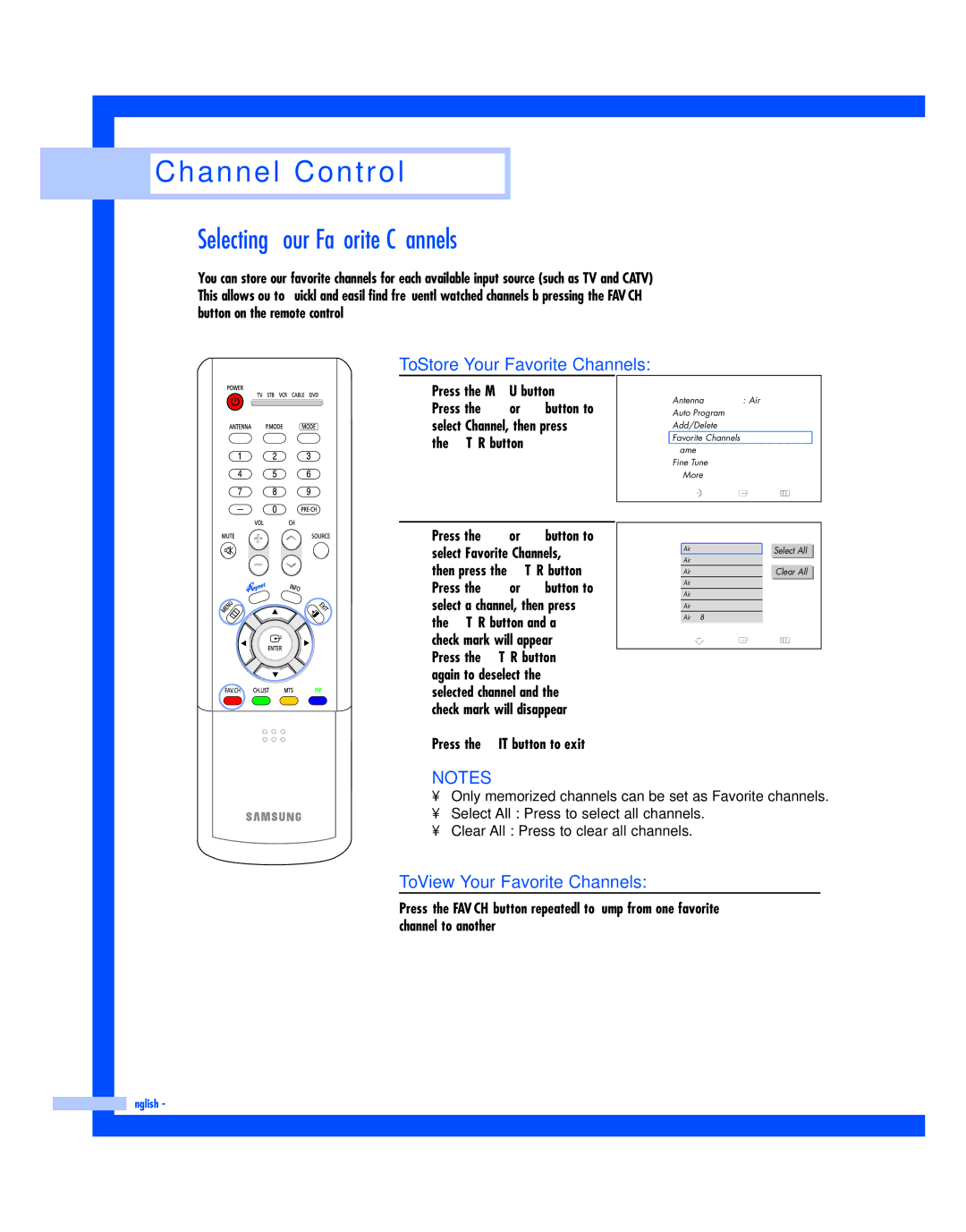 Samsung HL-R5087W, HL-R5687W instruction manual Selecting Your Favorite Channels, To View Your Favorite Channels 