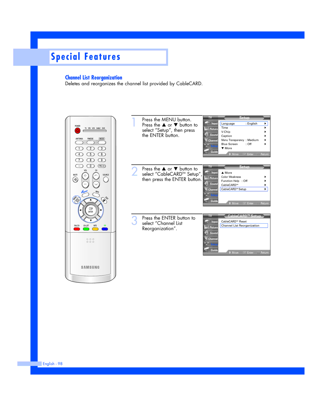 Samsung HL-R5087W, HL-R5687W instruction manual Channel List Reorganization 