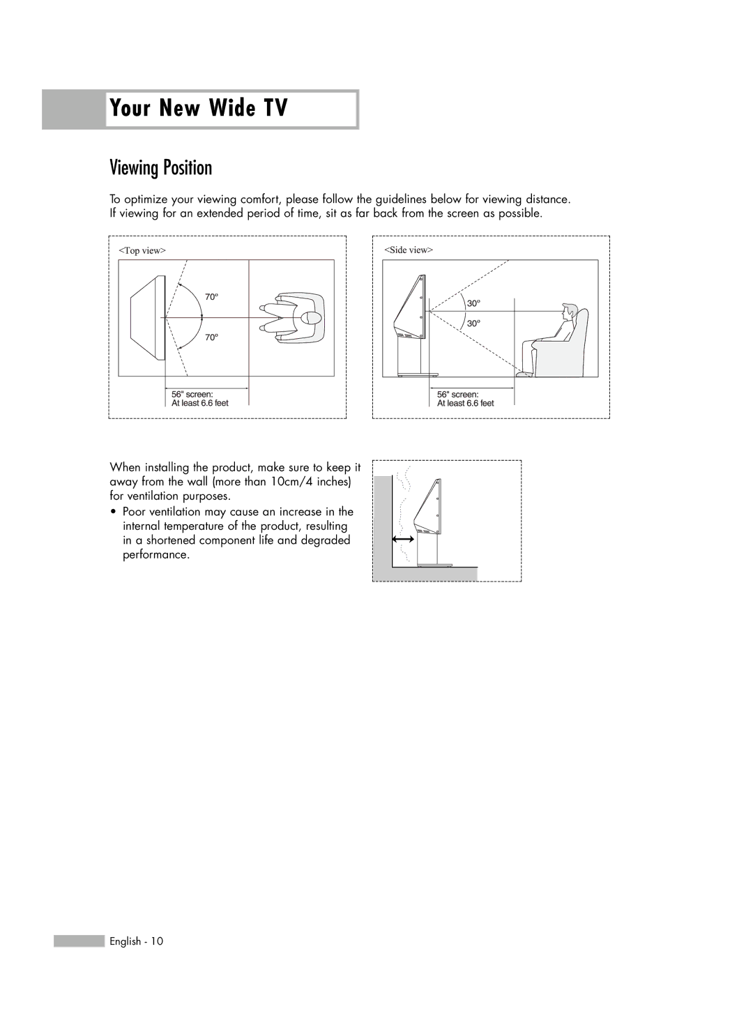 Samsung HL-R5688W manual Your New Wide TV, Viewing Position 