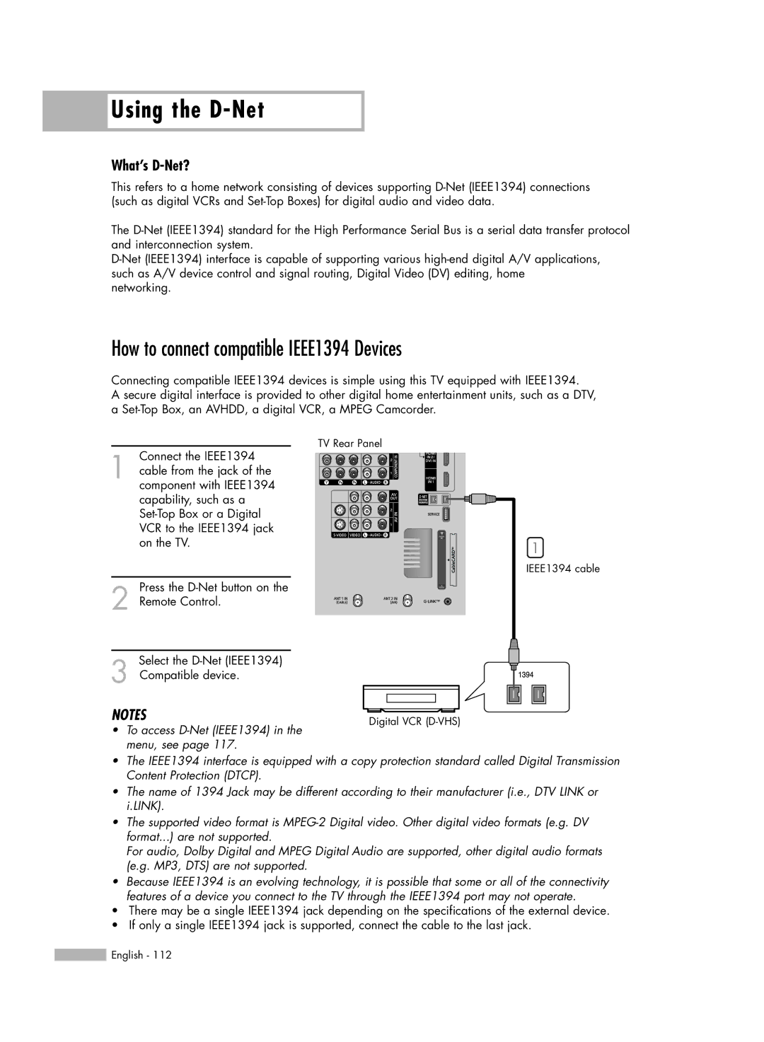 Samsung HL-R5688W manual How to connect compatible IEEE1394 Devices, What’s D-Net? 