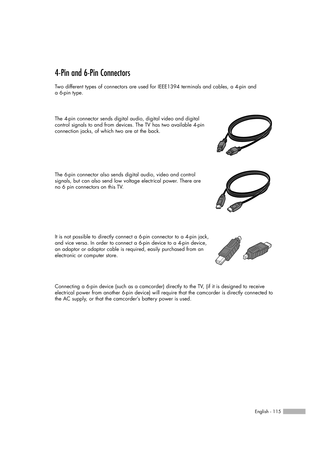 Samsung HL-R5688W manual Pin and 6-Pin Connectors 