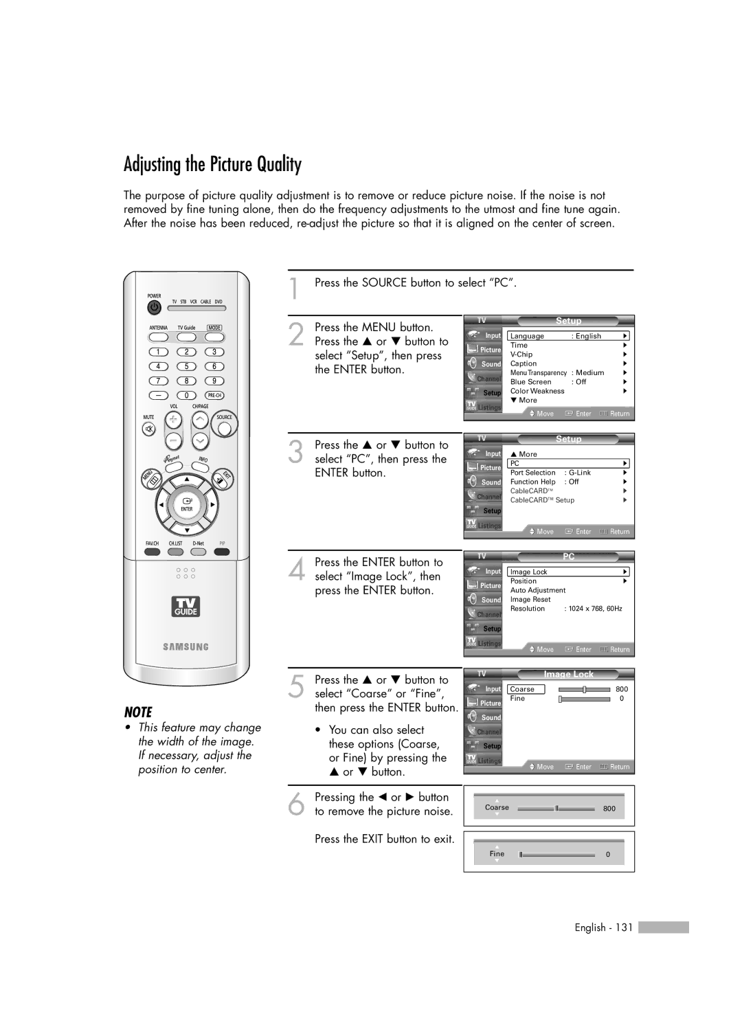 Samsung HL-R5688W manual Adjusting the Picture Quality, Select Coarse or Fine 