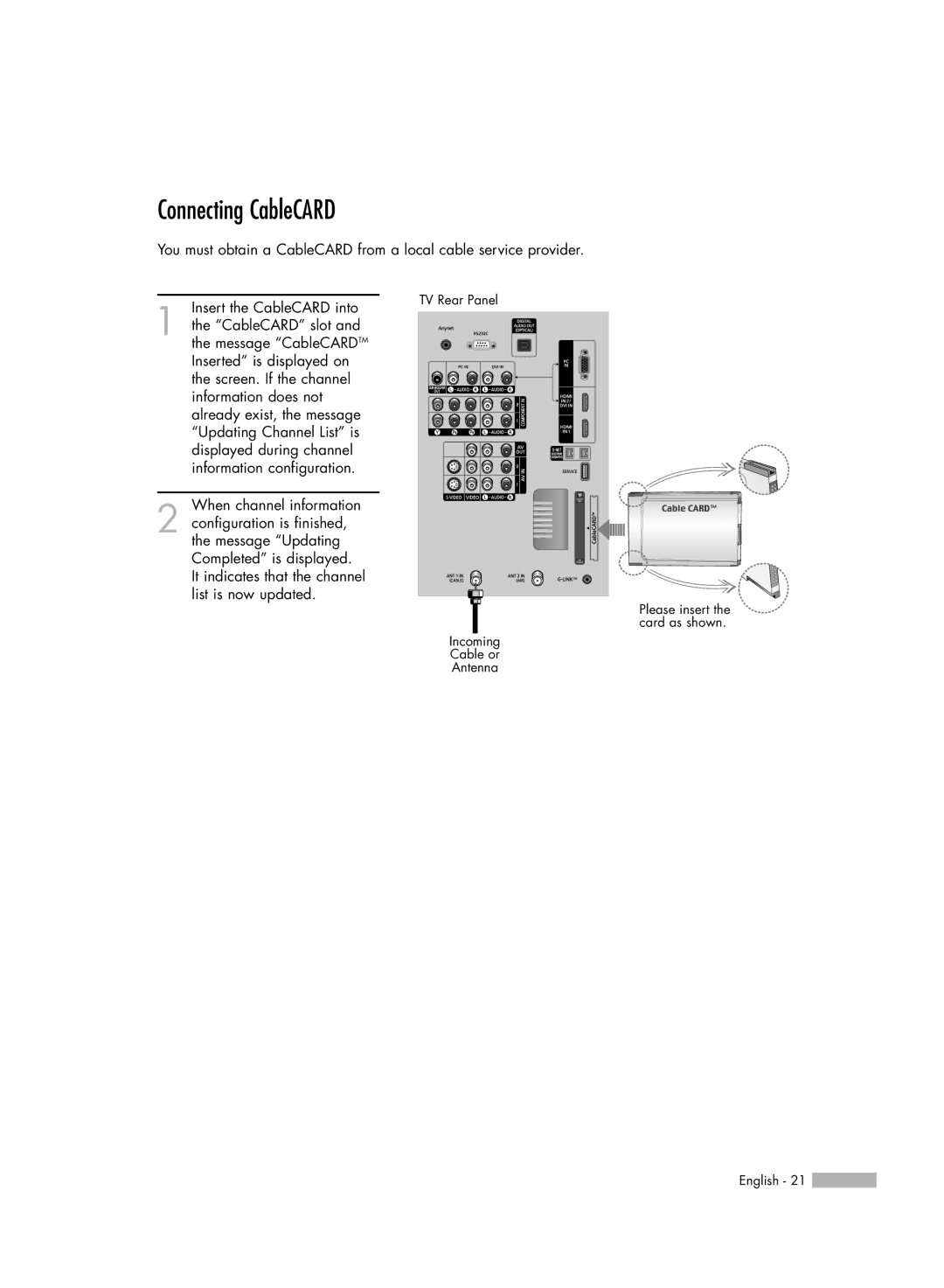 Samsung HL-R5688W manual Connecting CableCARD 