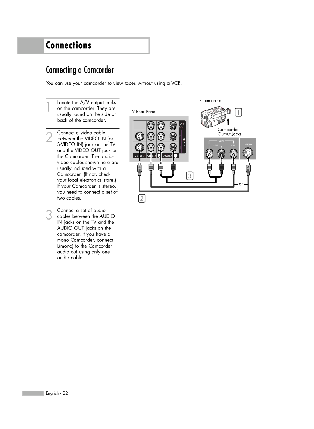 Samsung HL-R5688W manual Connecting a Camcorder 