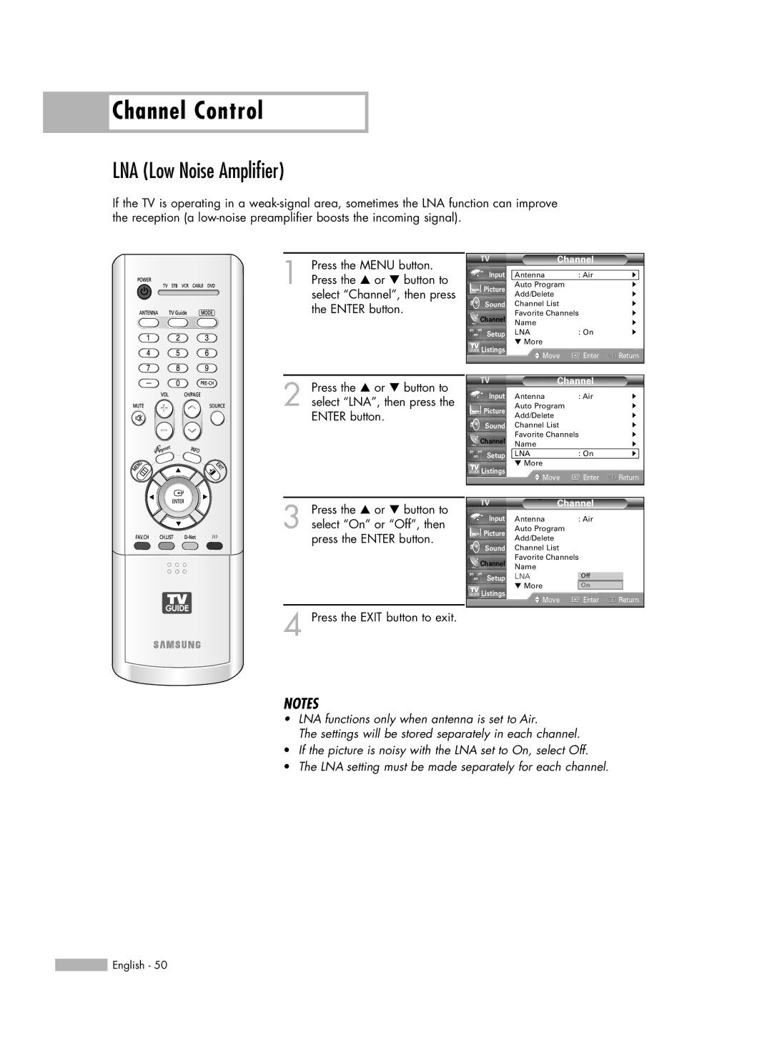 Samsung HL-R5688W manual LNA Low Noise Amplifier 