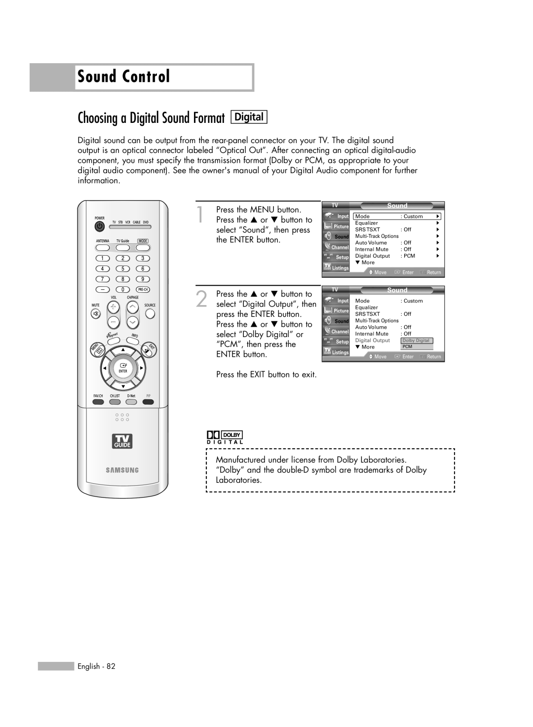 Samsung HL-R5688W manual Choosing a Digital Sound Format 