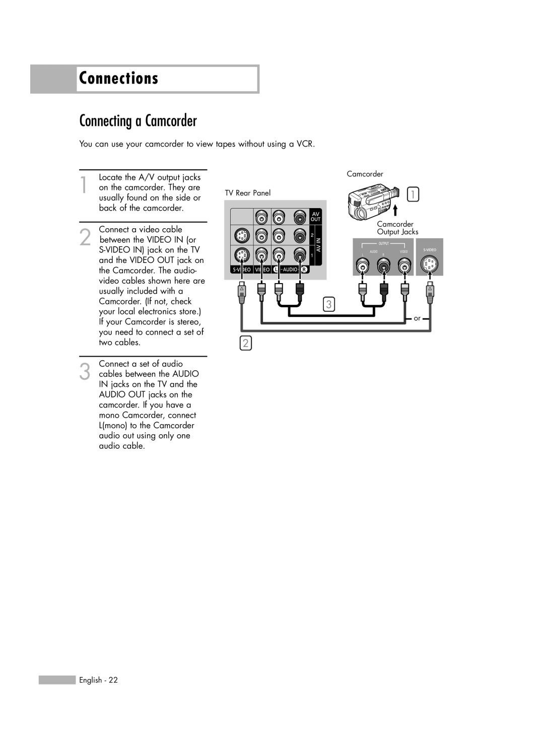 Samsung HL-R5688W manual Connecting a Camcorder 