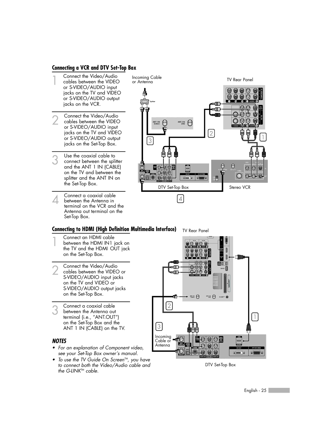 Samsung HL-R5688W manual Connecting a VCR and DTV Set-Top Box 