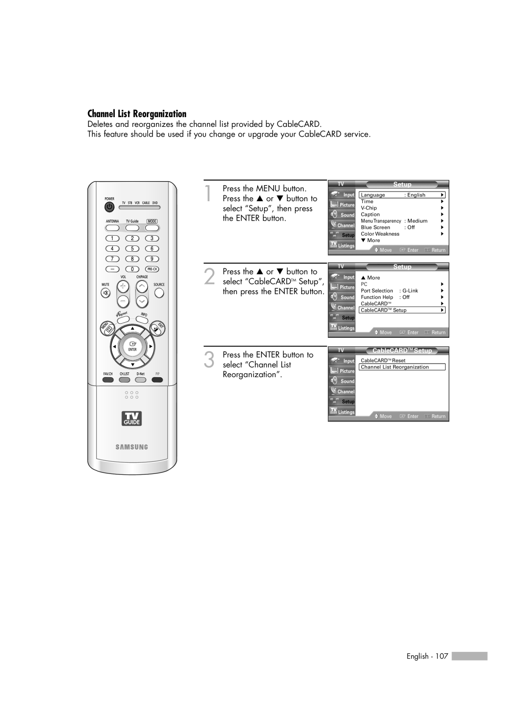 Samsung HL-R5688W manual Channel List Reorganization 