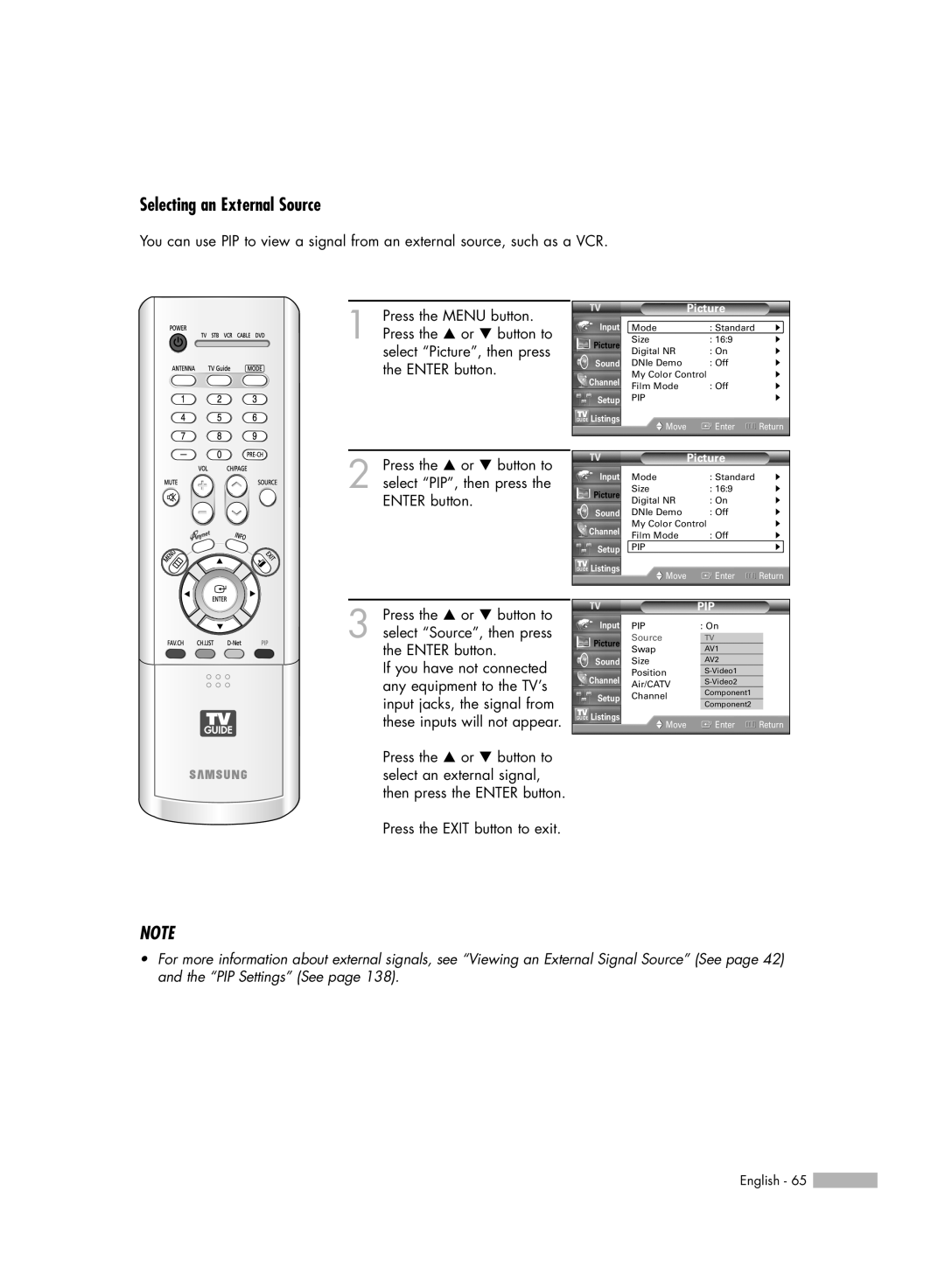 Samsung HL-R5688W manual Selecting an External Source 