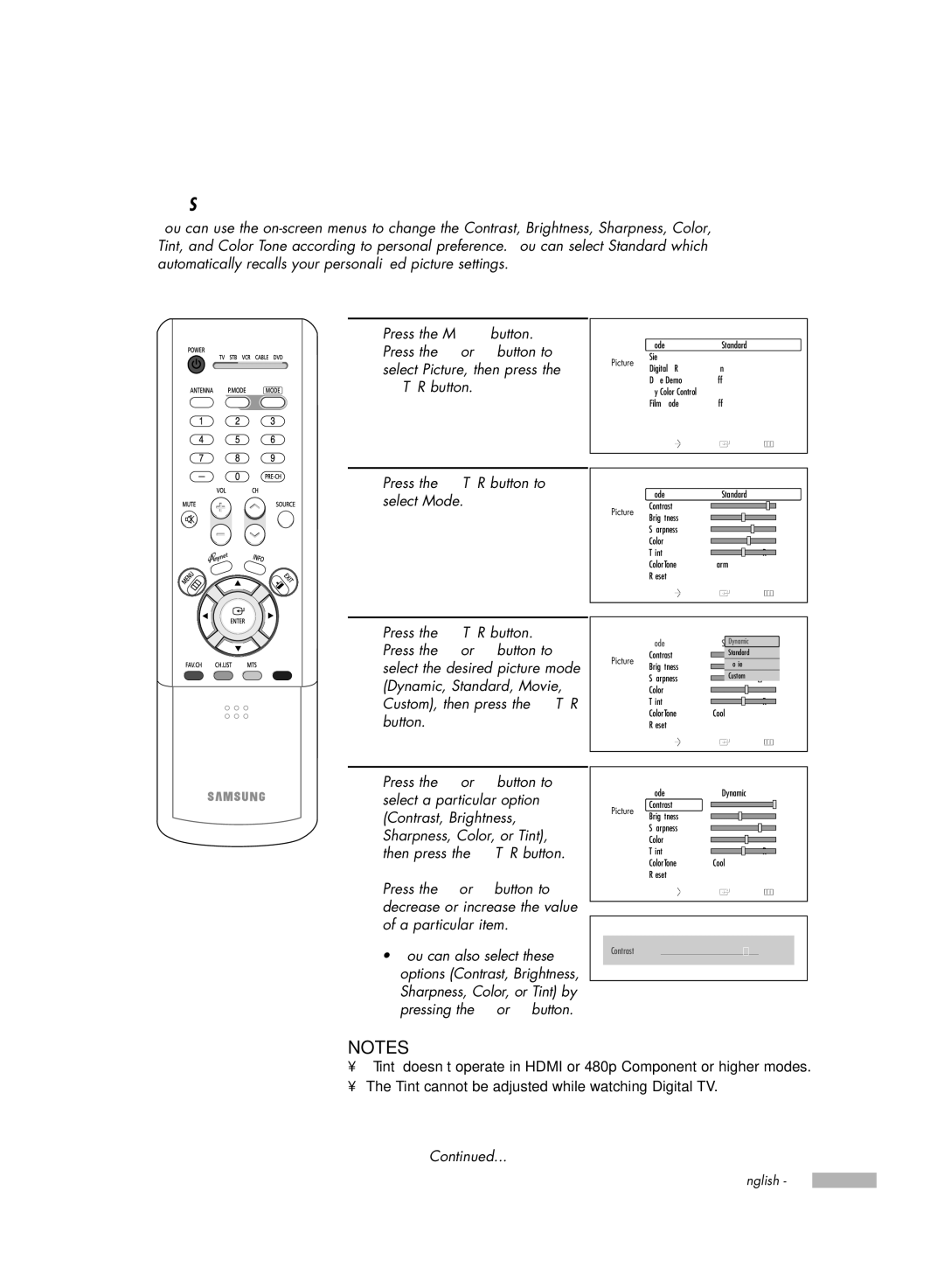 Samsung HL-R5656W, HL-R6156W, HL-R5056W, HL-R4656W manual Customizing the Picture Settings 