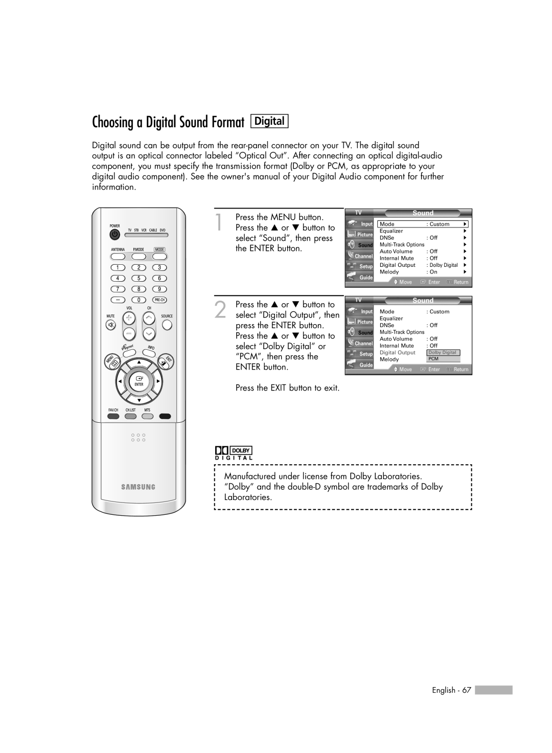 Samsung HL-R4656W, HL-R6156W, HL-R5656W, HL-R5056W manual Choosing a Digital Sound Format 