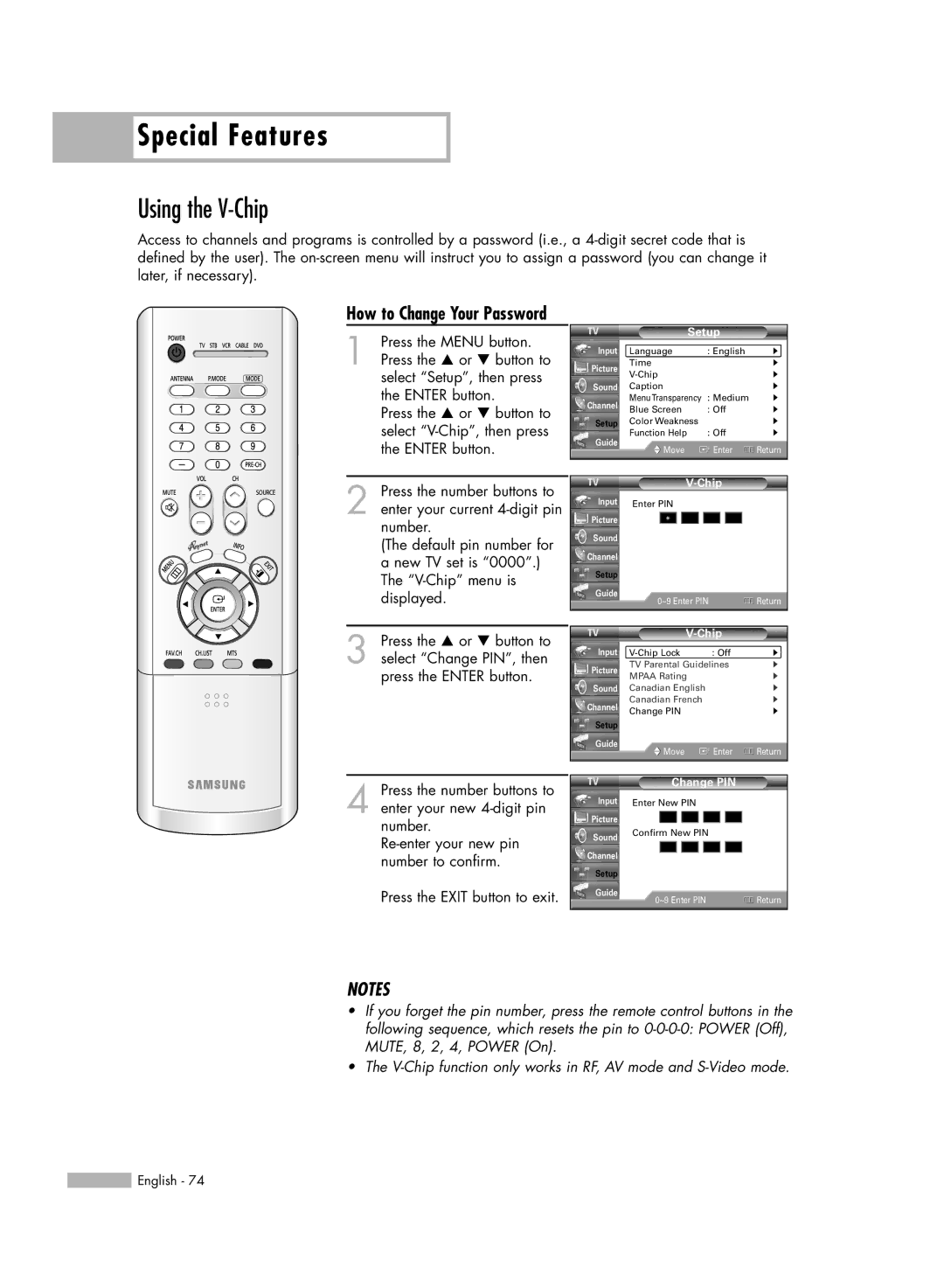 Samsung HL-R5056W, HL-R6156W, HL-R5656W, HL-R4656W manual Using the V-Chip, How to Change Your Password, Change PIN 