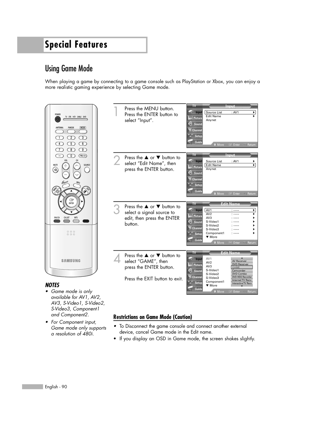 Samsung HL-R5056W, HL-R6156W, HL-R5656W, HL-R4656W manual Using Game Mode, Restrictions on Game Mode Caution 