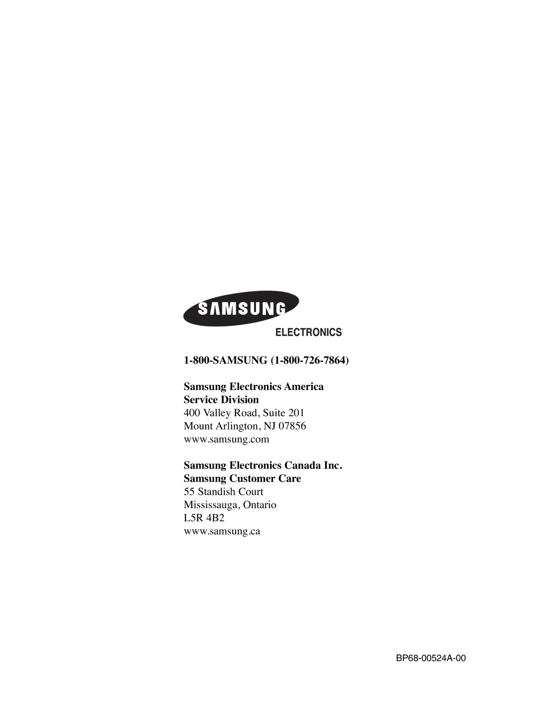 Samsung HL-R6156W, HL-R5656W, HL-R5056W, HL-R4656W manual BP68-00524A-00 