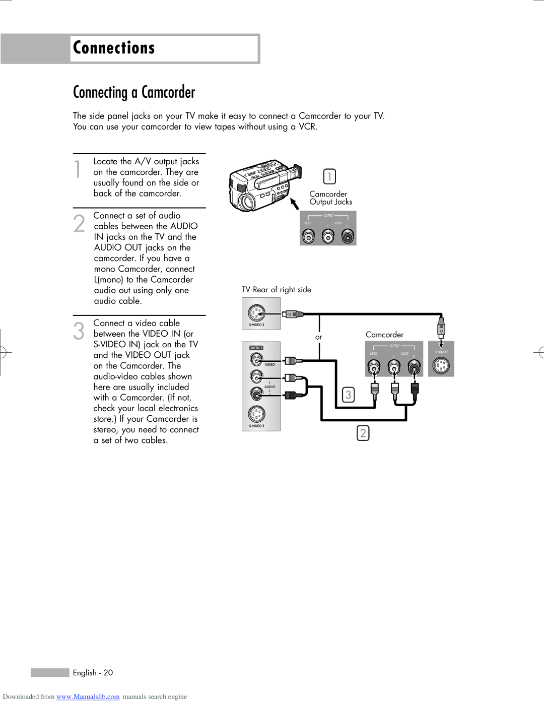 Samsung HL-R5056W, HL-R6156W, HL-R5656W manual Connecting a Camcorder 