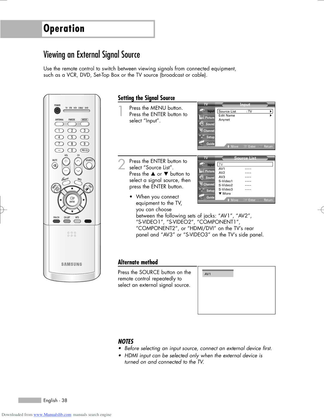 Samsung HL-R5056W, HL-R6156W, HL-R5656W manual Viewing an External Signal Source, Setting the Signal Source, Source List 