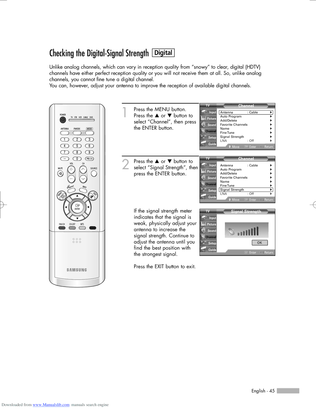 Samsung HL-R6156W, HL-R5656W, HL-R5056W manual Digital, Signal Strength 