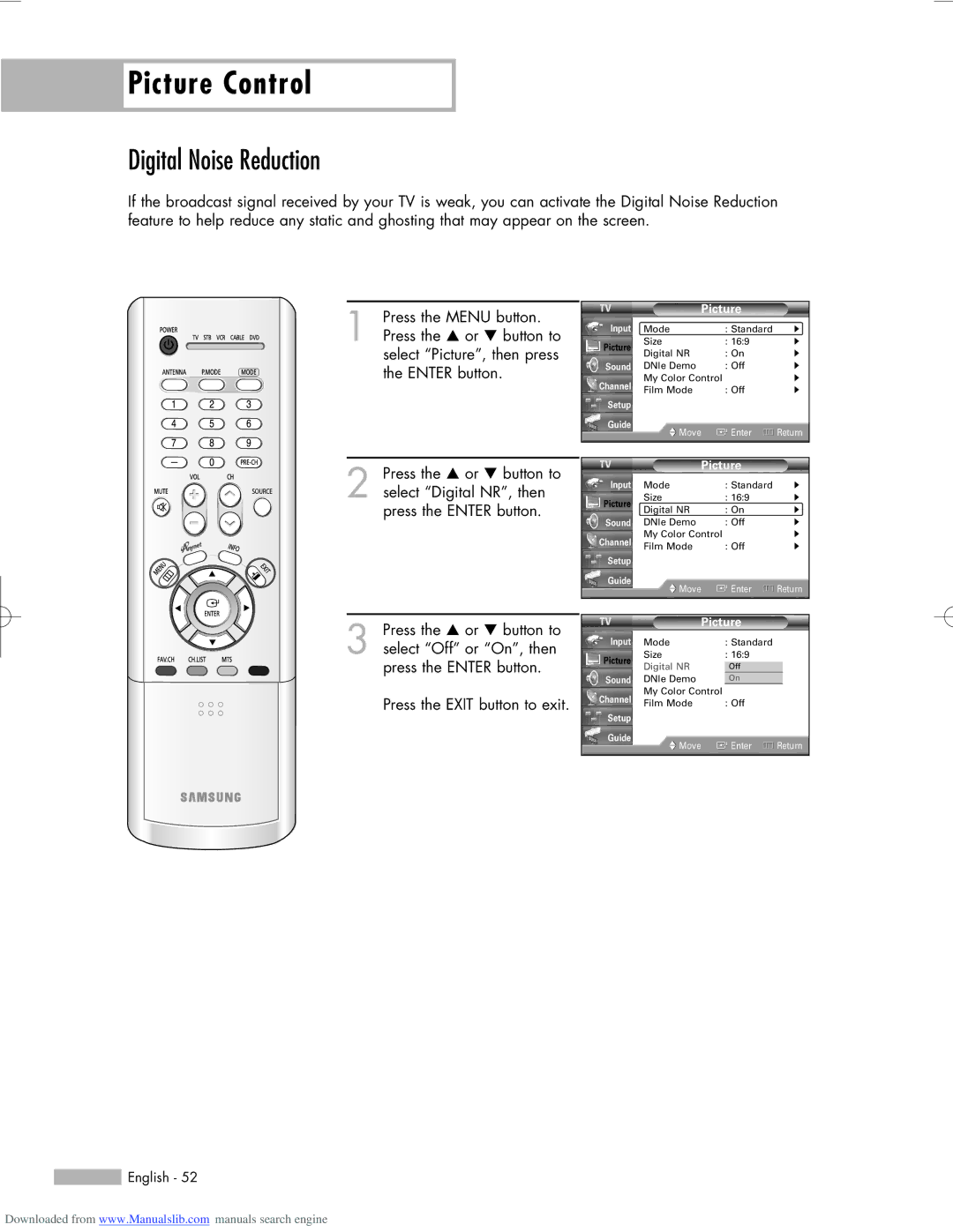 Samsung HL-R5656W, HL-R6156W, HL-R5056W manual Digital Noise Reduction 